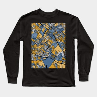 Irvine Map Pattern in Blue & Gold Long Sleeve T-Shirt